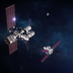 Conceptual view of Lunar Gateway (left) and the Orion spacecraft.